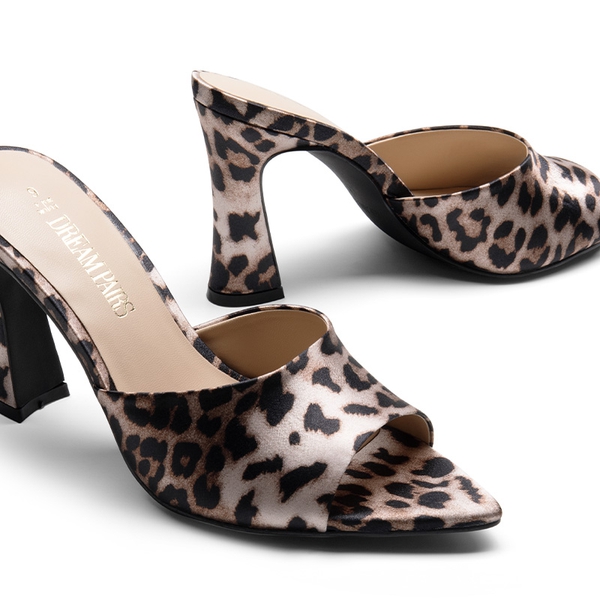 Pointed Toe Flared Heel Sandals - LEOPARD - 2